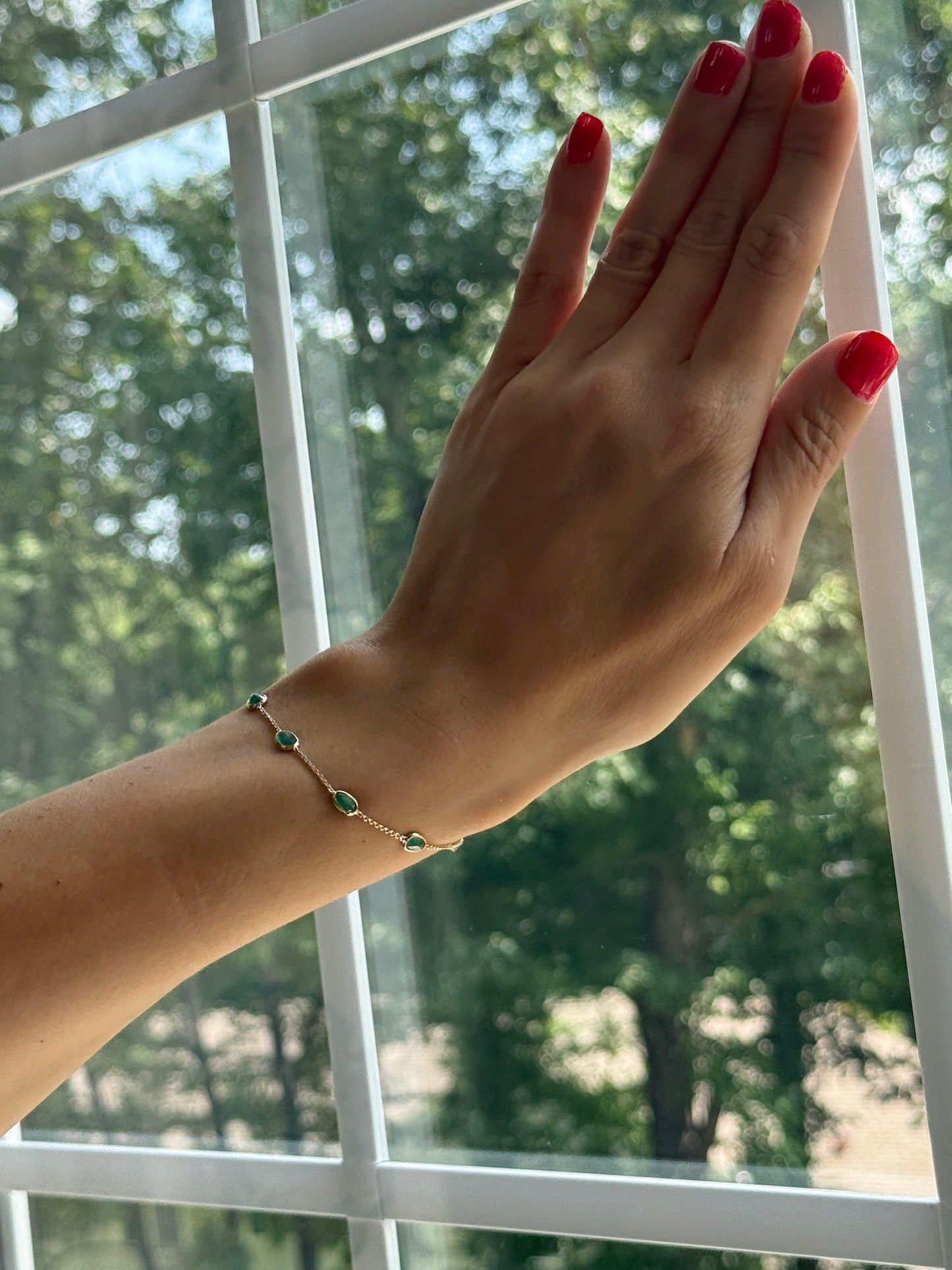 Emerald Spark (large) minimal everyday fine jewelry in solid gold and sterling 925 silver with natural gemstones.