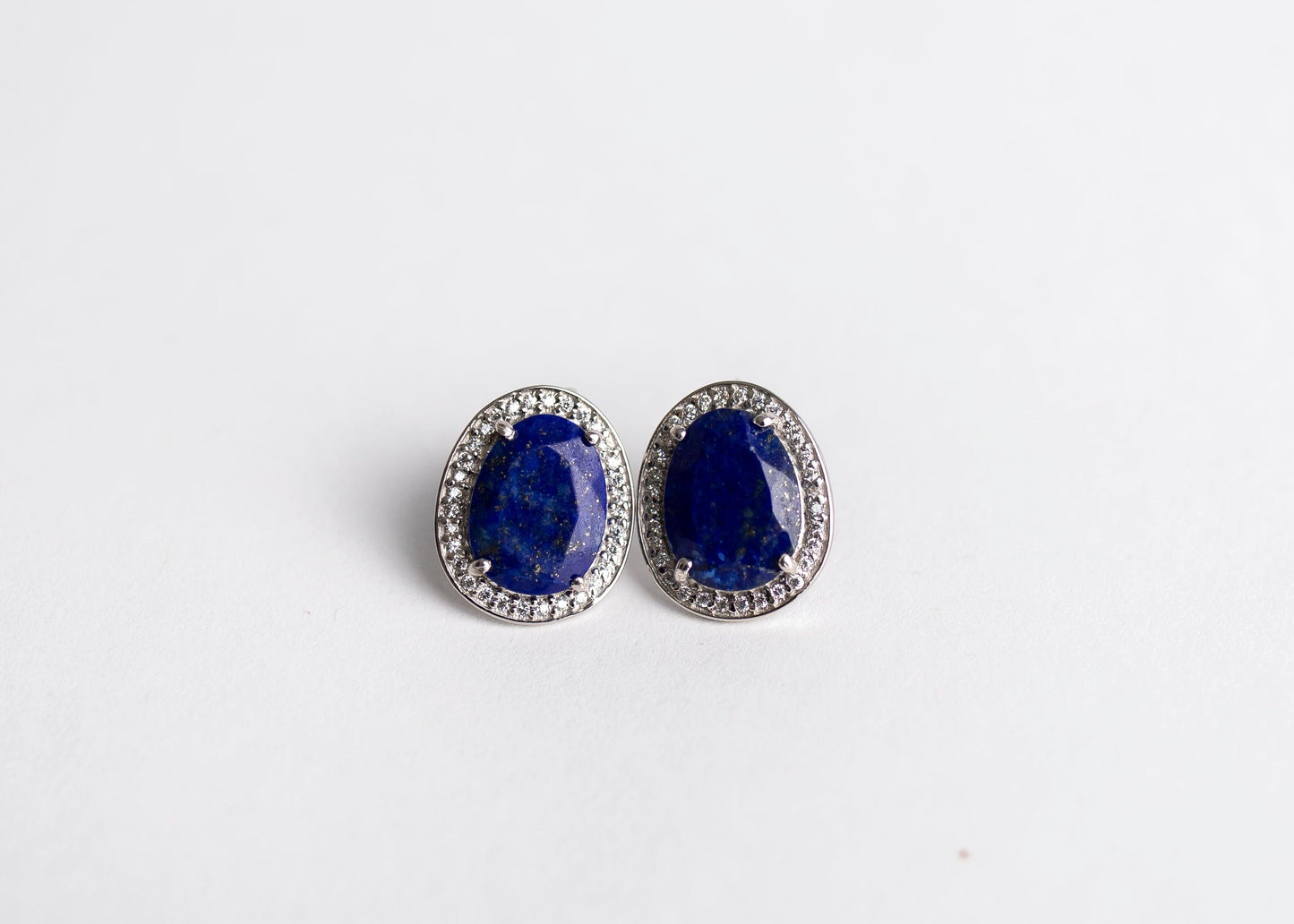 Lapis Studs minimal everyday fine jewelry in solid gold and sterling 925 silver with natural gemstones.