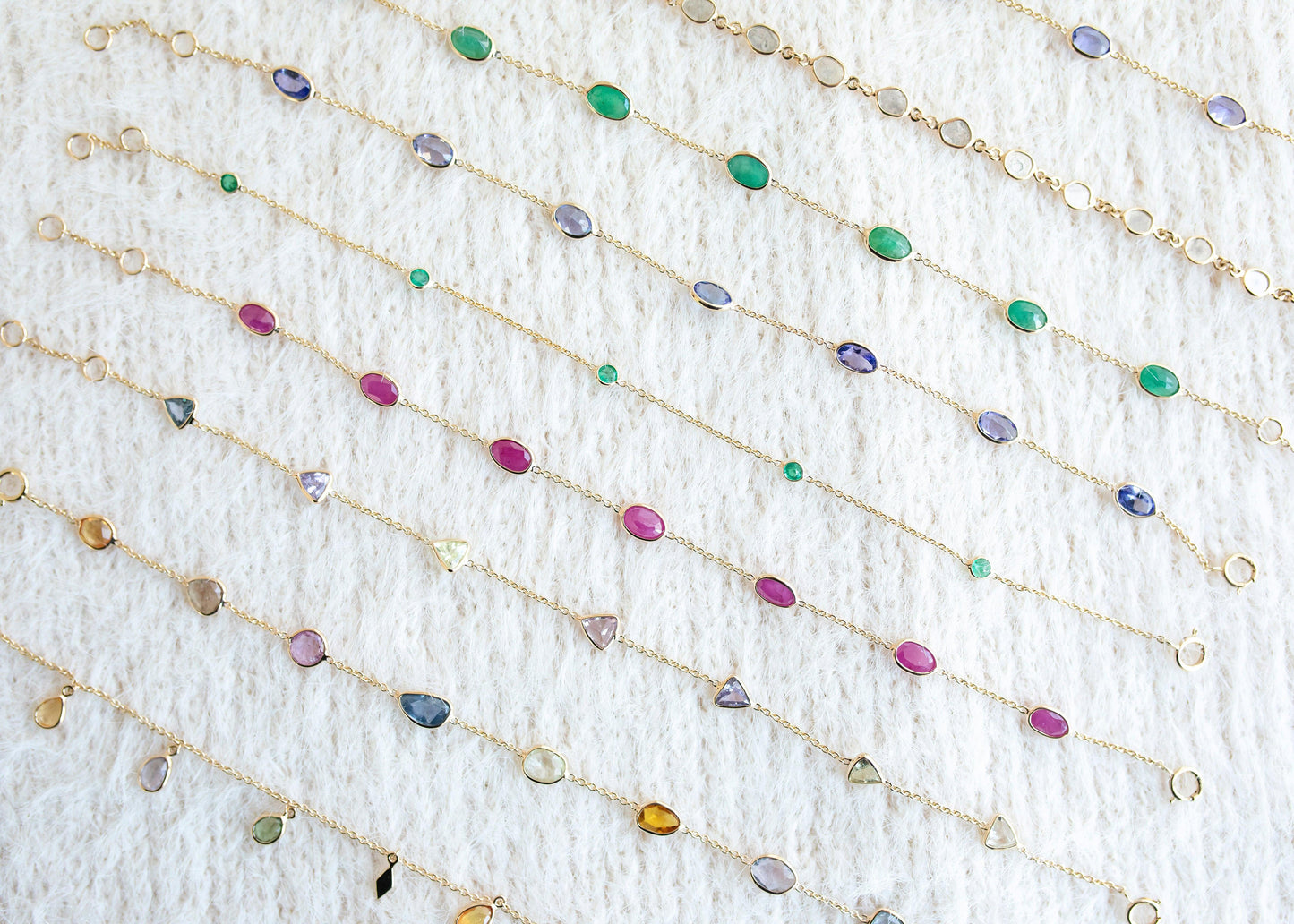 Rainbow Radiance minimal everyday fine jewelry in solid gold and sterling 925 silver with natural gemstones.