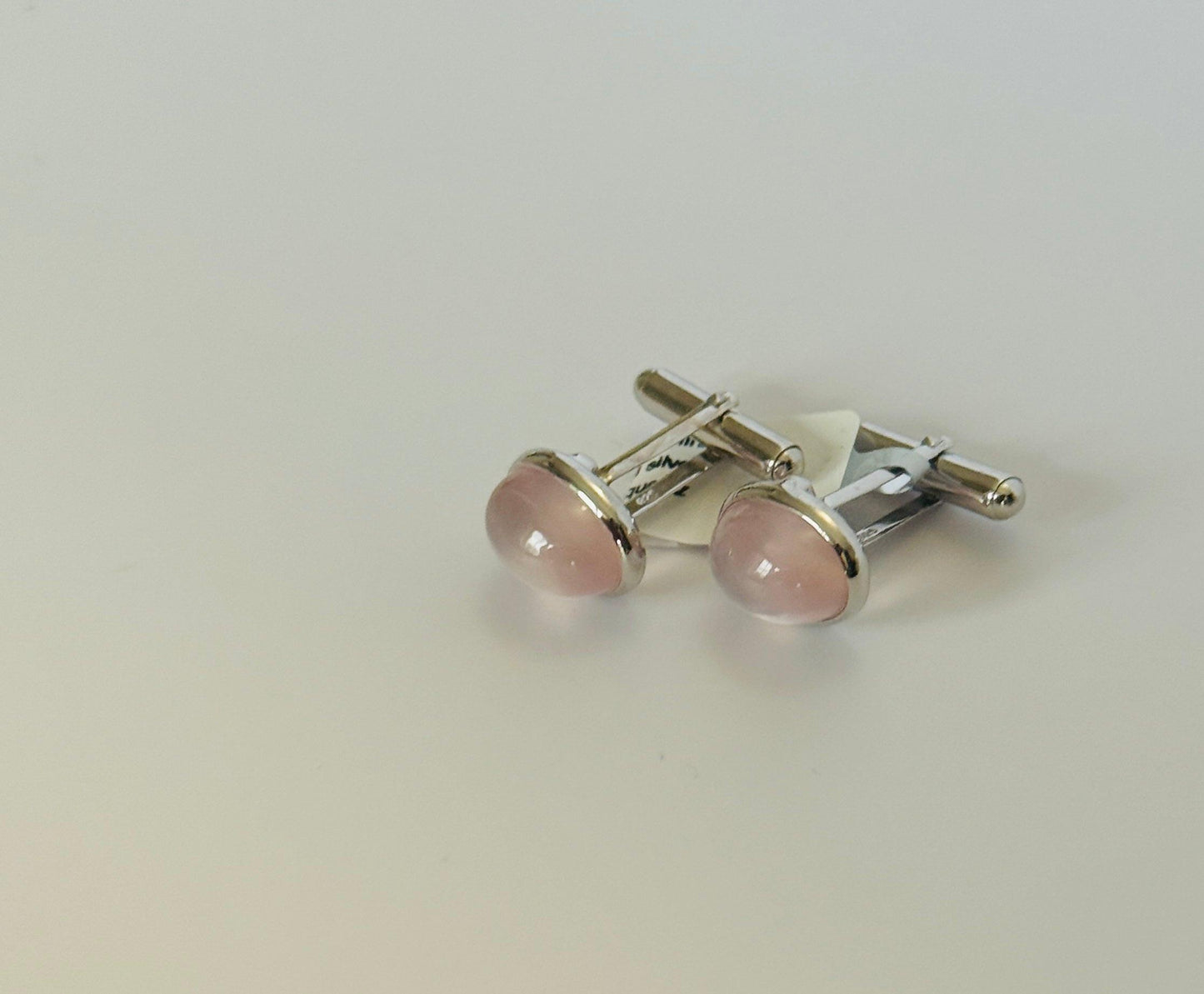 Rose Quartz Cufflinks minimal everyday fine jewelry in solid gold and sterling 925 silver with natural gemstones.