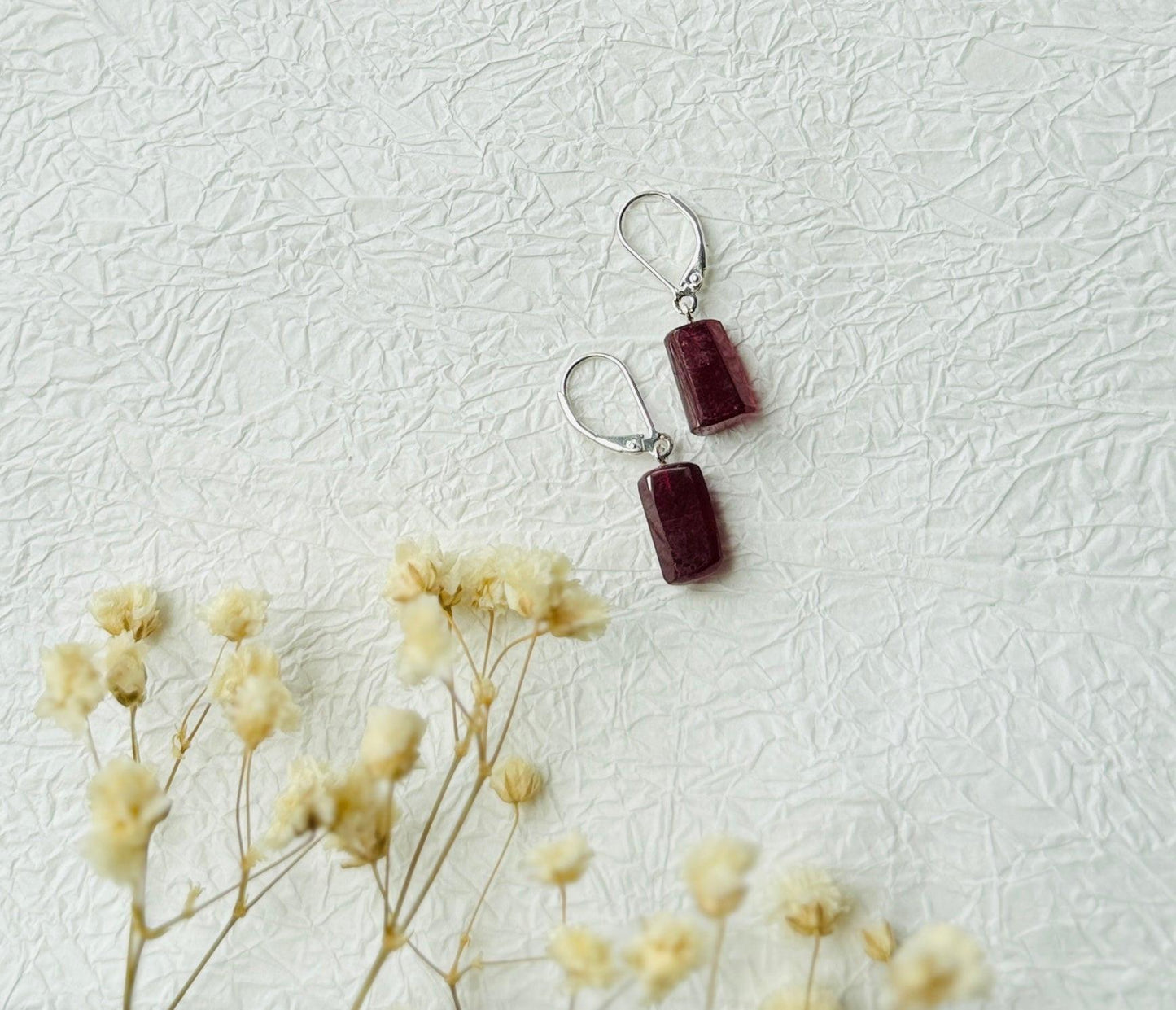 Glass filled ruby drops minimal everyday fine jewelry in solid gold and sterling 925 silver with natural gemstones.