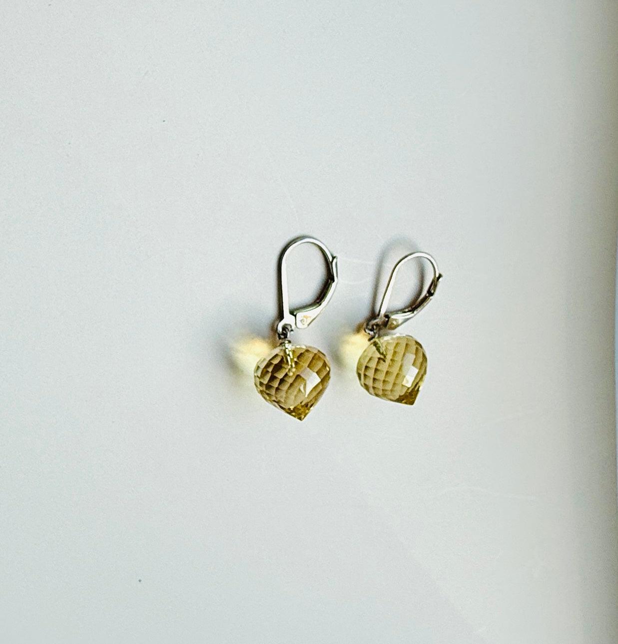 Lemon quartz drop earrings minimal everyday fine jewelry in solid gold and sterling 925 silver with natural gemstones.