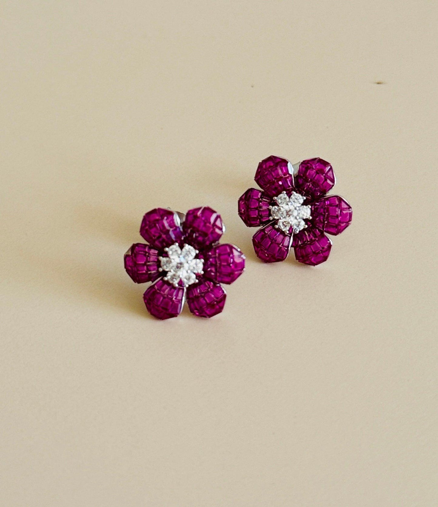 Ruby Blossom earrings II minimal everyday fine jewelry in solid gold and sterling 925 silver with natural gemstones.