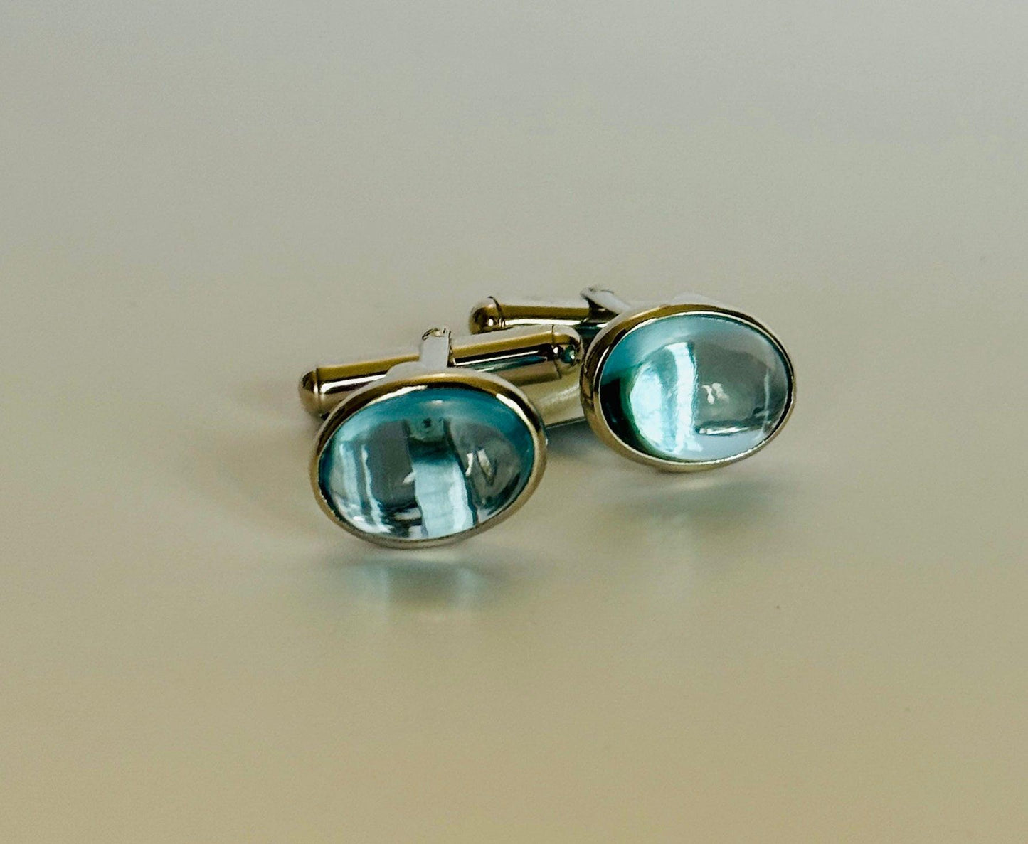 Swiss Blue Topaz Cufflinks minimal everyday fine jewelry in solid gold and sterling 925 silver with natural gemstones.