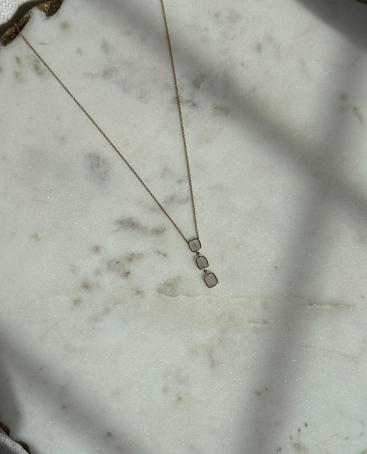 Cascade Drop Necklace minimal everyday fine jewelry in solid gold and sterling 925 silver with natural gemstones.