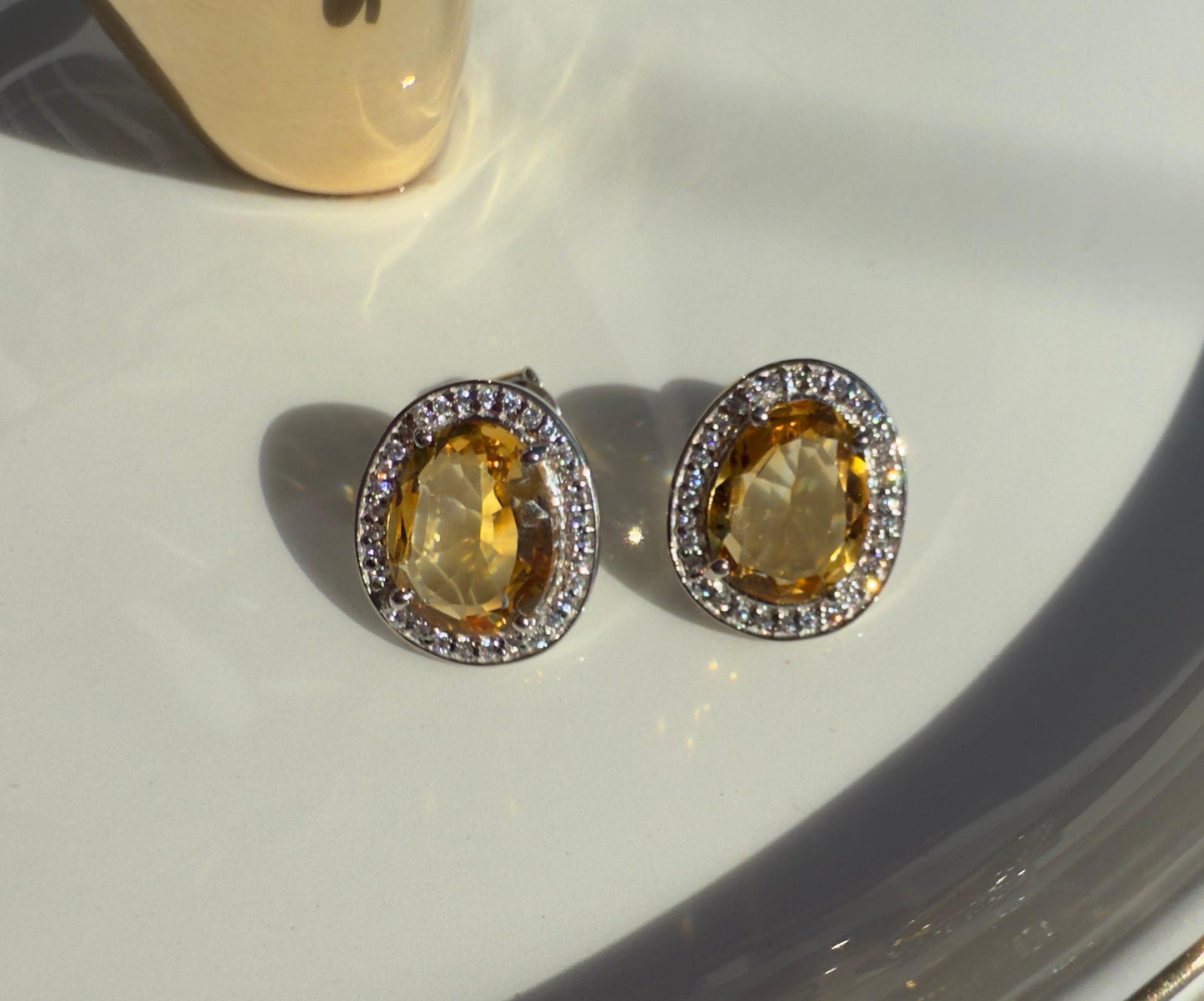 Citrine Glow Studs minimal everyday fine jewelry in solid gold and sterling 925 silver with natural gemstones.