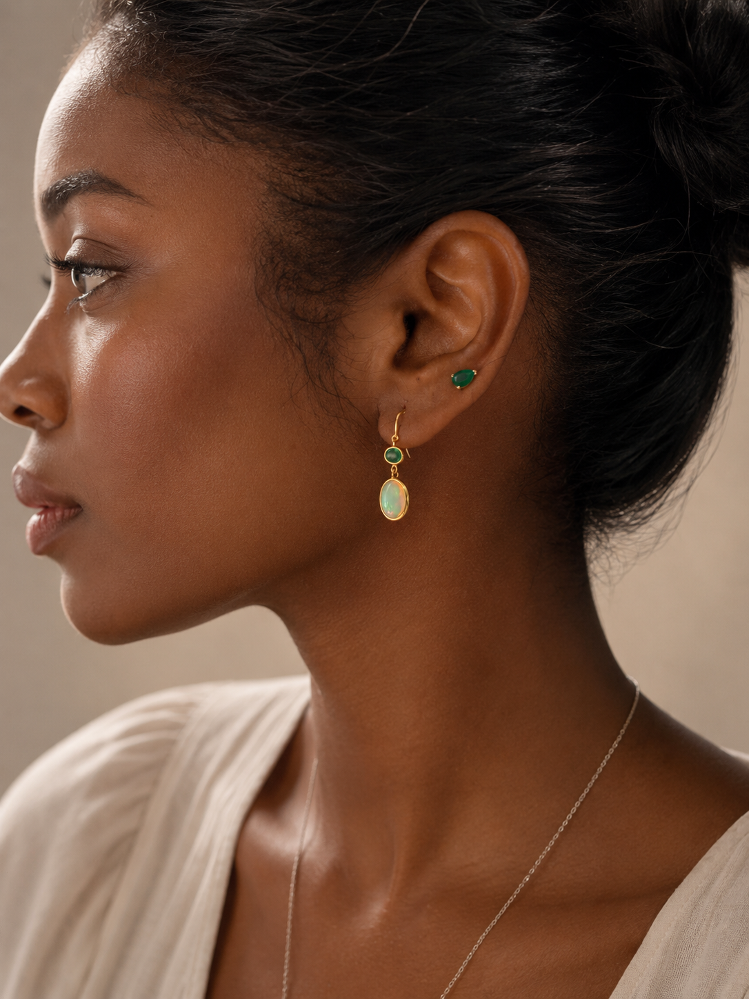emerald opal gold earrings