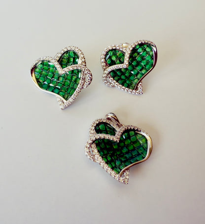 Emerald Heart Earrings & Pendant