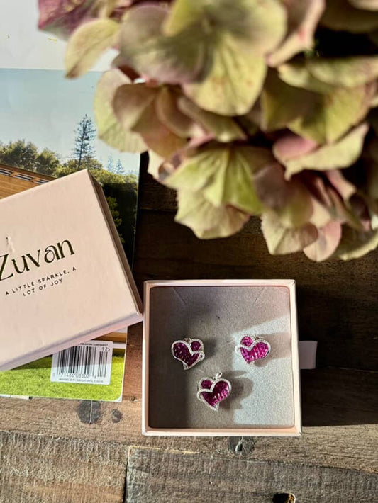 Ruby Duet Earrings & Pendant Set