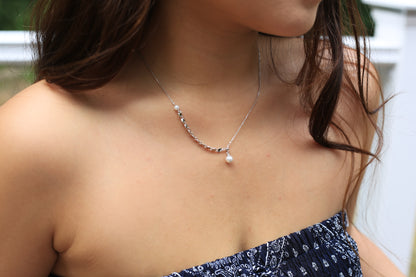 Half-and-Half Silver Bead with Pearl Drop Necklace