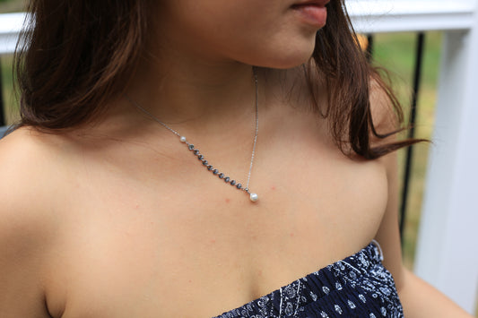 Half-and-Half Silver Bead with Pearl Drop Necklace