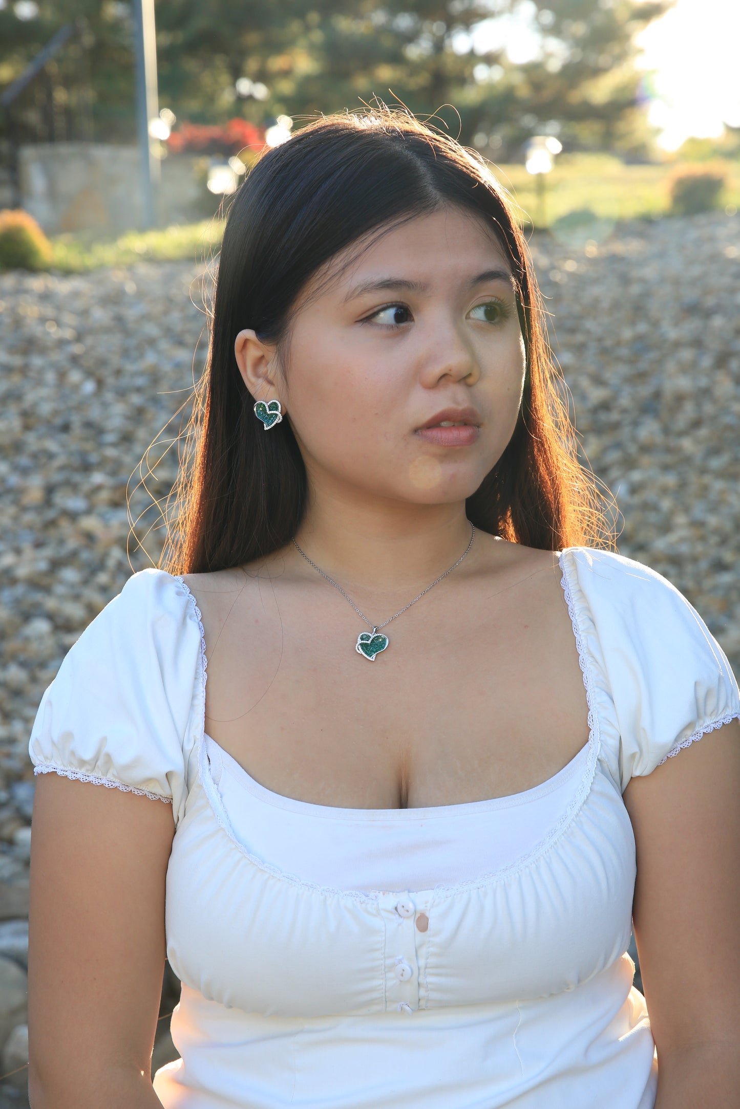 Emerald Heart Earrings & Pendant