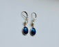Blue sapphire and pearl hanging earrings