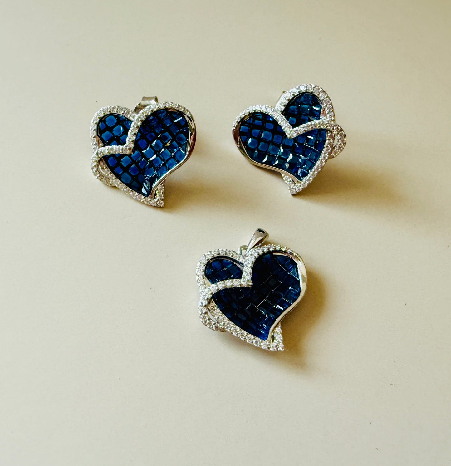 Sapphire Duet Earrings & Pendant Set