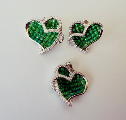 Emerald Heart Earrings & Pendant