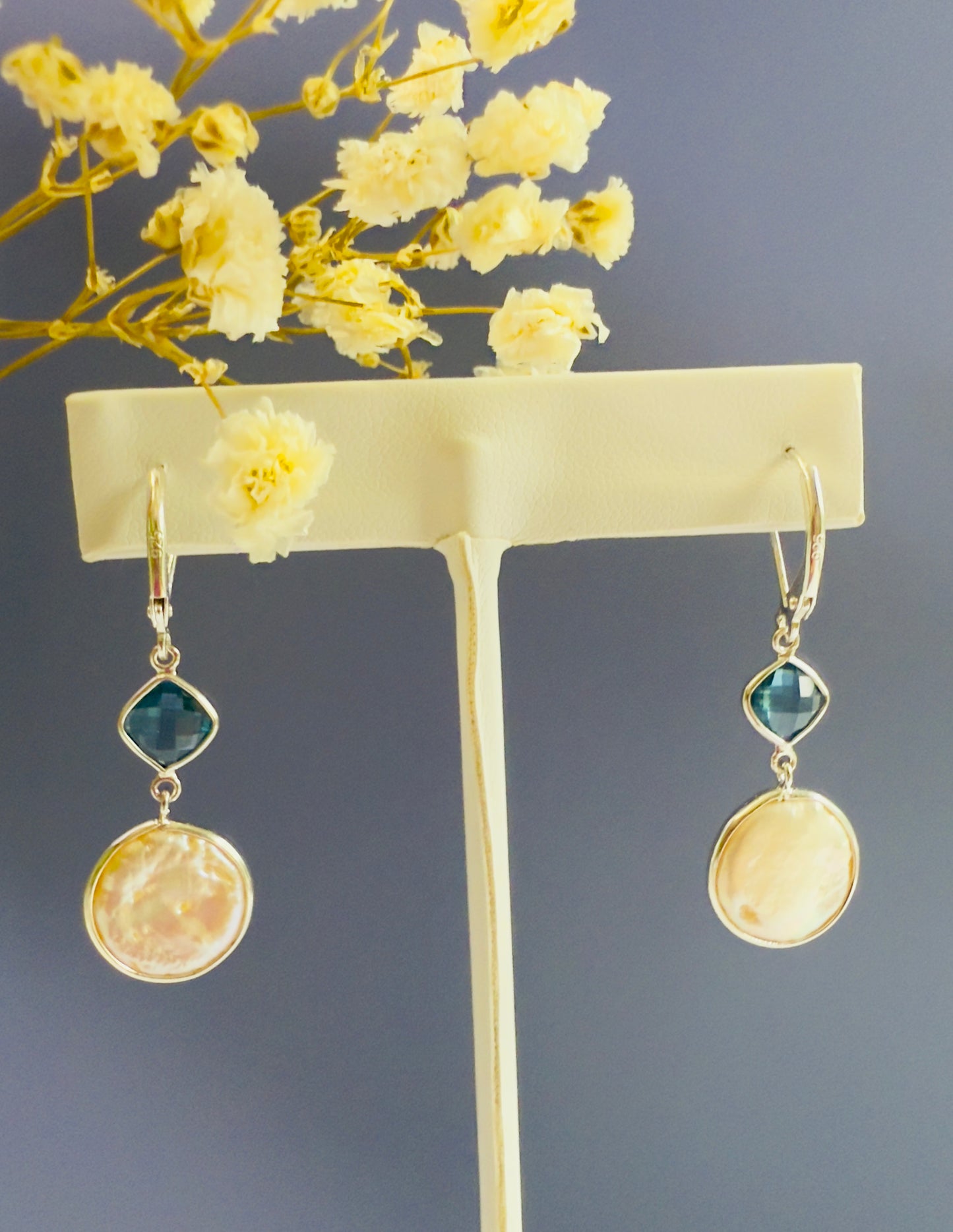 London Topaz pearl hanging earrings