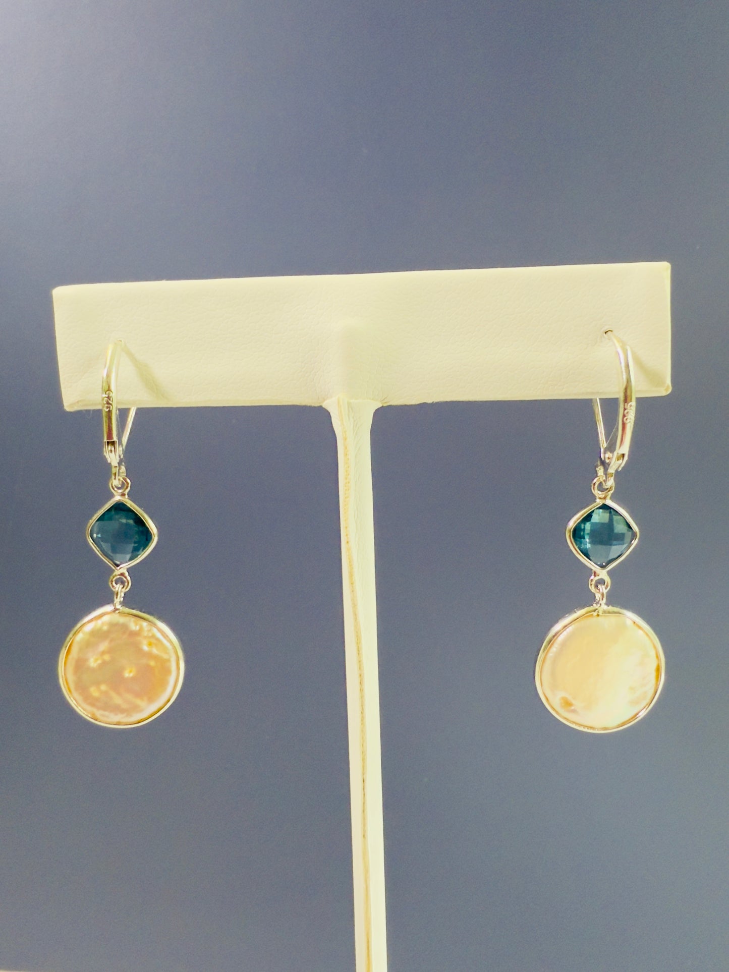 London Topaz pearl hanging earrings