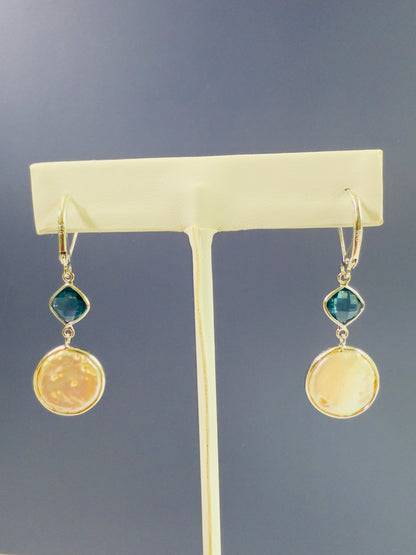 London Topaz pearl hanging earrings