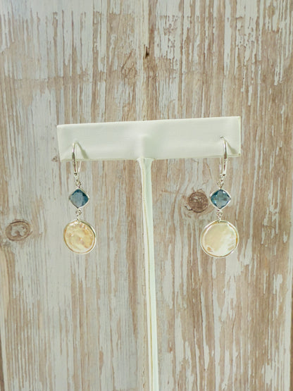 London Topaz pearl hanging earrings