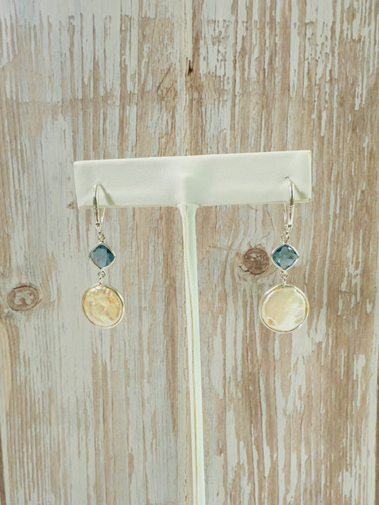 London Topaz pearl hanging earrings