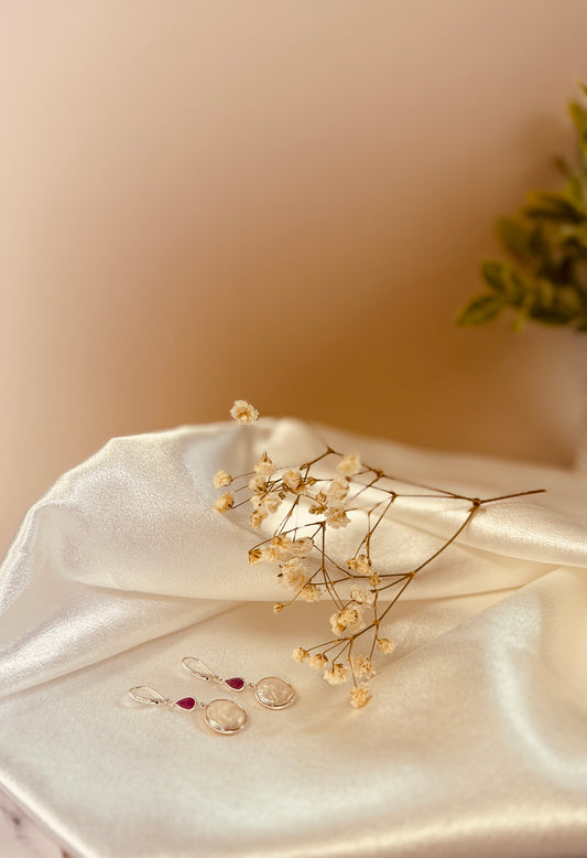 Pearl and ruby hanging earrings
