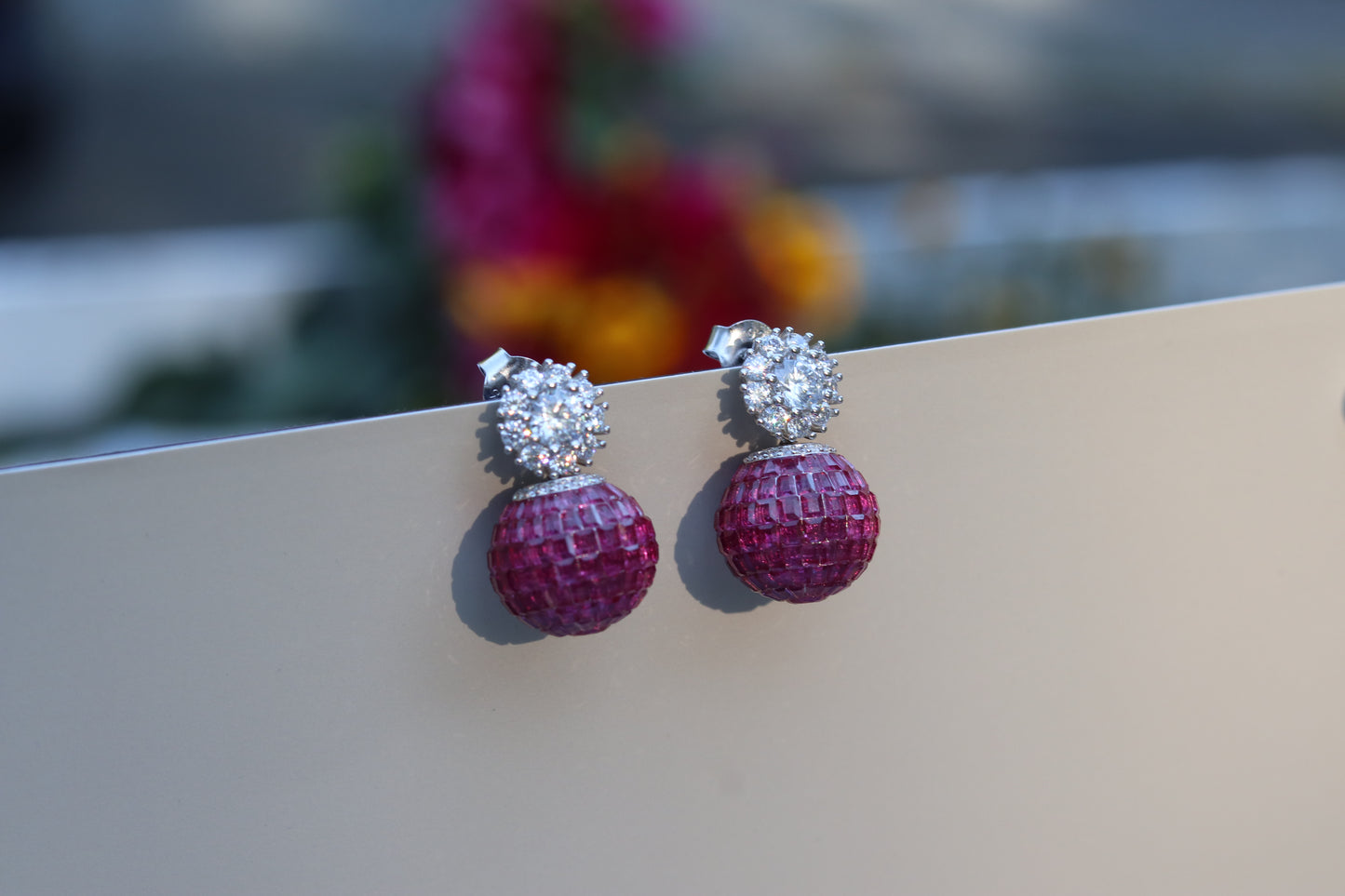 Disco Ruby Earrings & Pendant Set