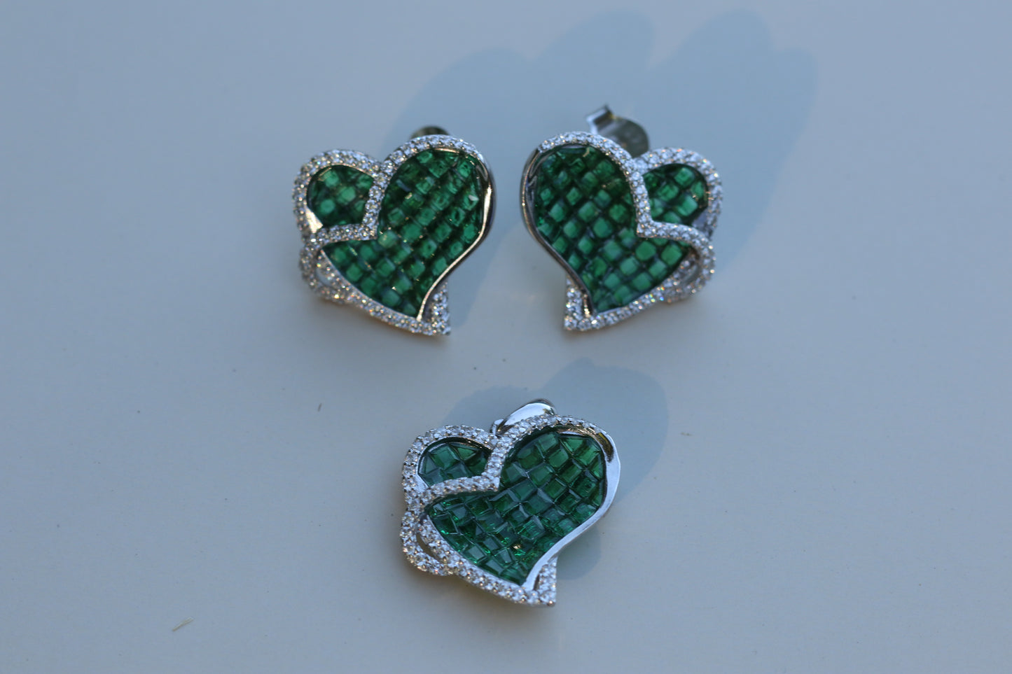Emerald Heart Earrings & Pendant