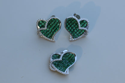 Emerald Heart Earrings & Pendant