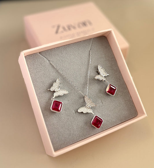 Ruby Flutter Butterfly Necklace Set