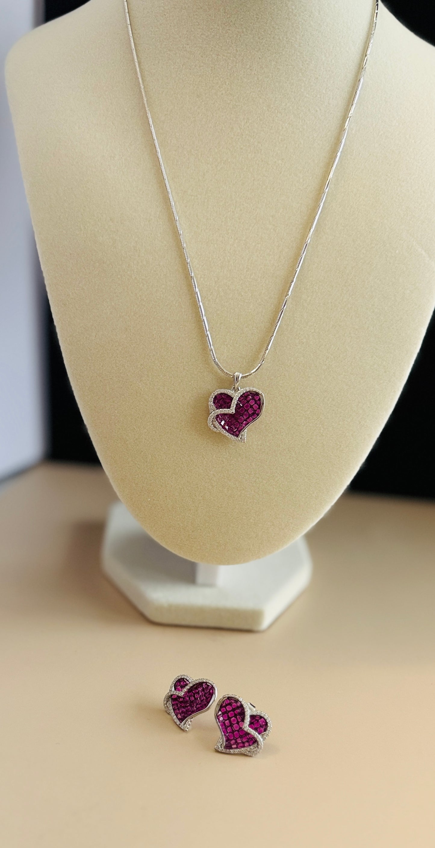 Ruby Duet Earrings & Pendant Set