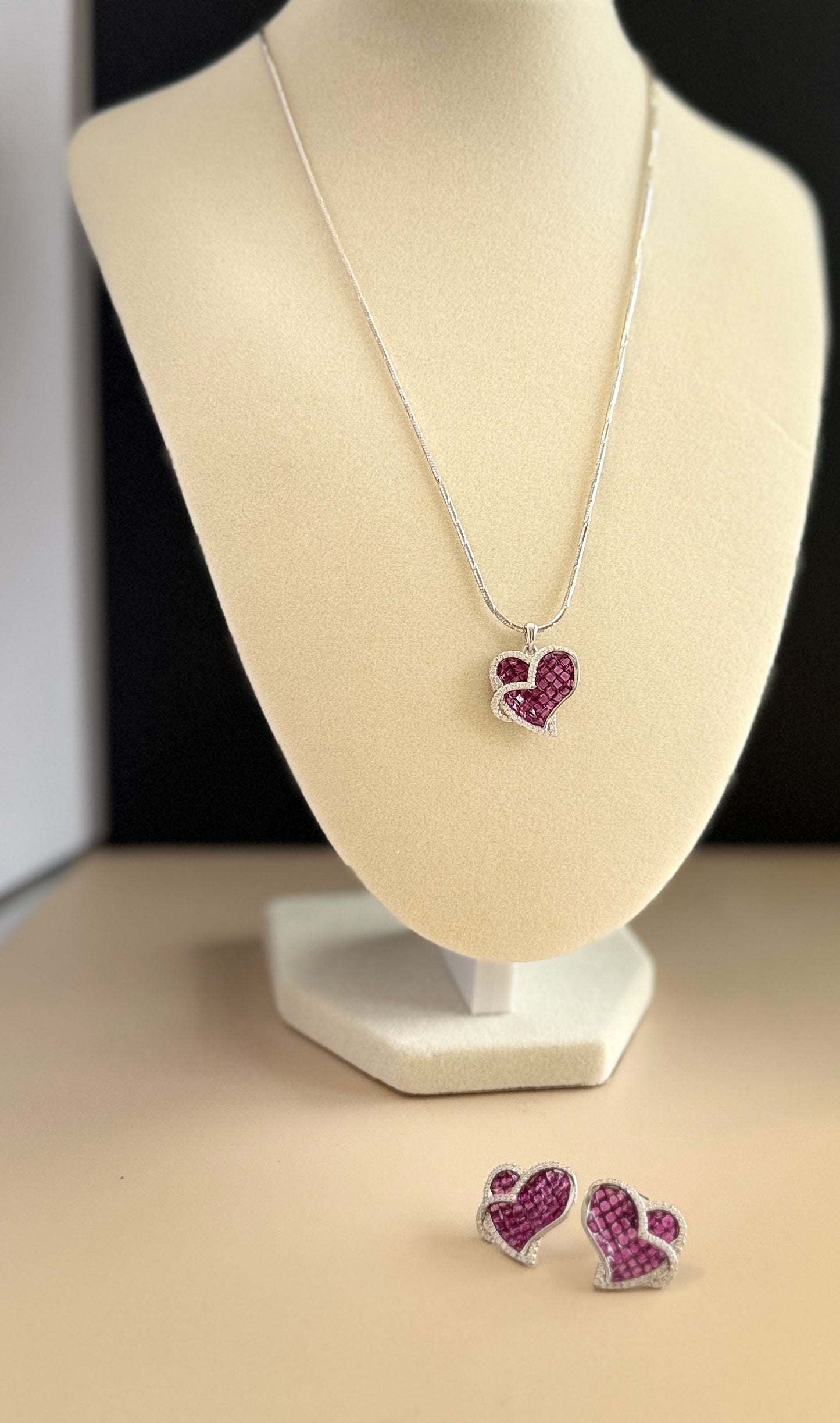 Ruby Duet Earrings & Pendant Set