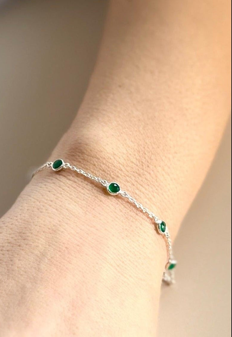 May Birthstone Bracelet — Emerald minimal everyday fine jewelry in solid gold and sterling 925 silver with natural gemstones.
