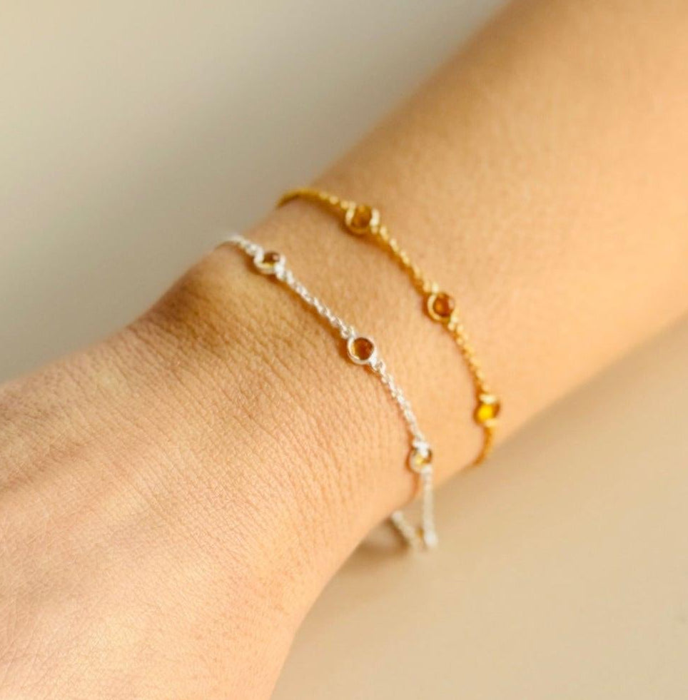 November Birthstone Bracelet — Citrine minimal everyday fine jewelry in solid gold and sterling 925 silver with natural gemstones.