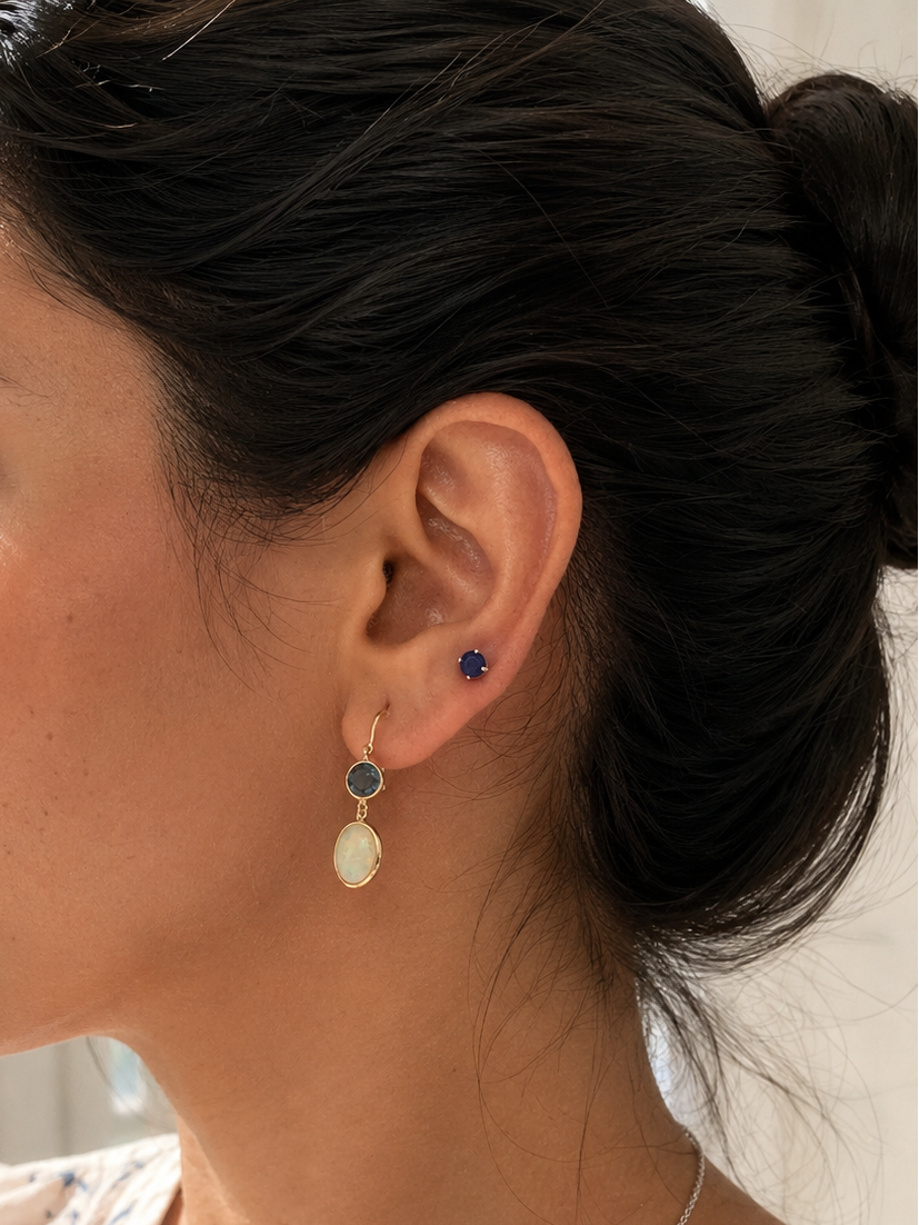 Topaz and opal earrings in solid gold