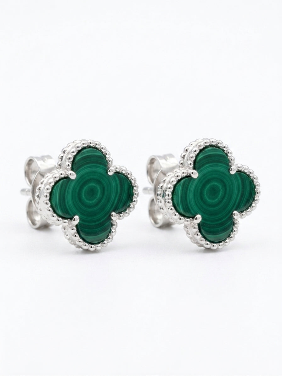 clover earrings malachite   in silver