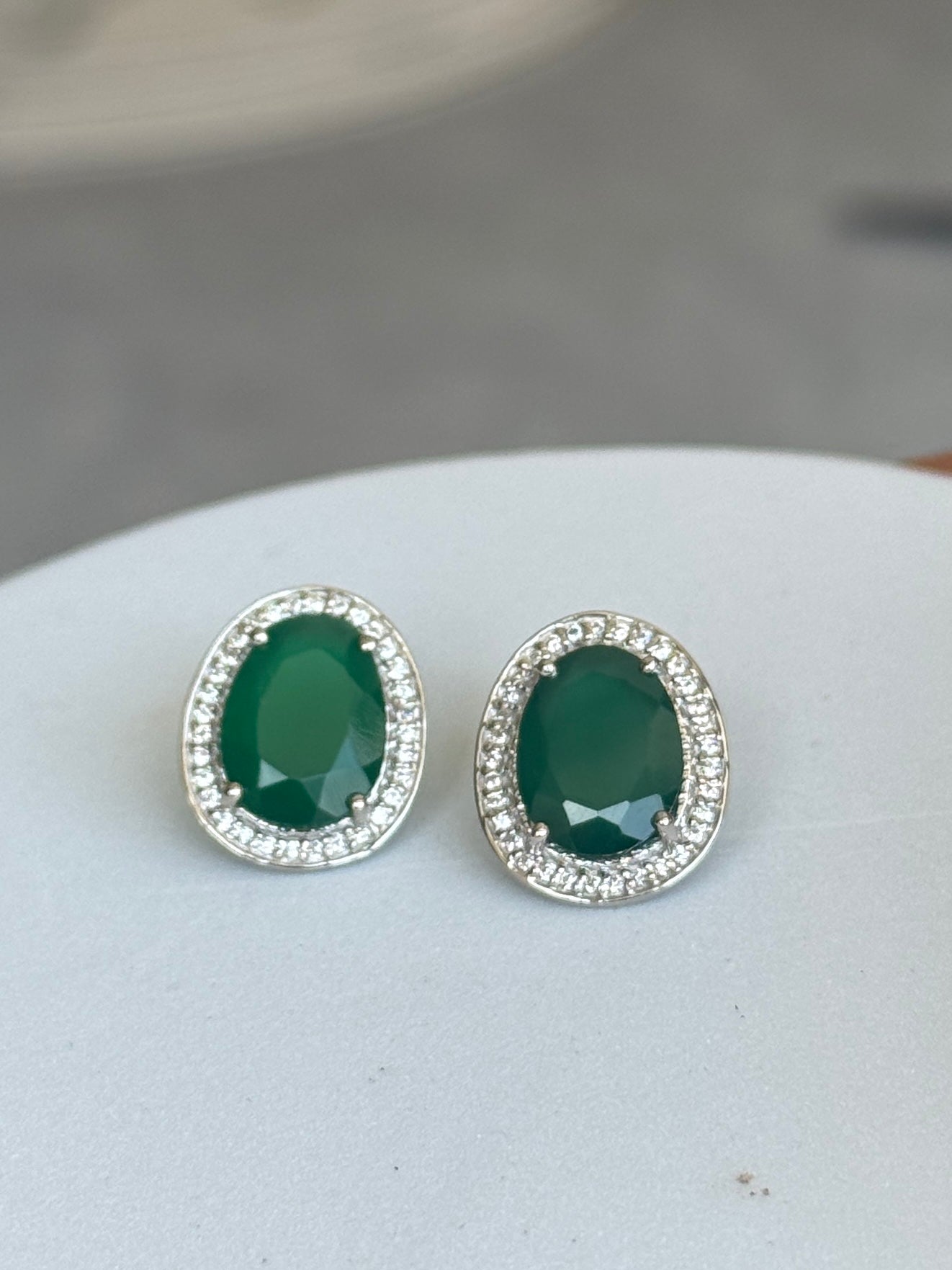 emerald green silver earrings