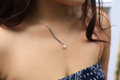 Half-and-Half Silver Bead with Pearl Drop Necklace