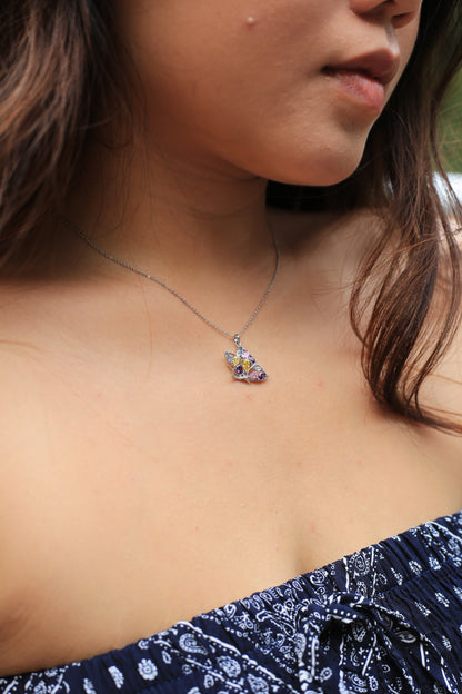 Multi-Color Butterfly Silver Necklace