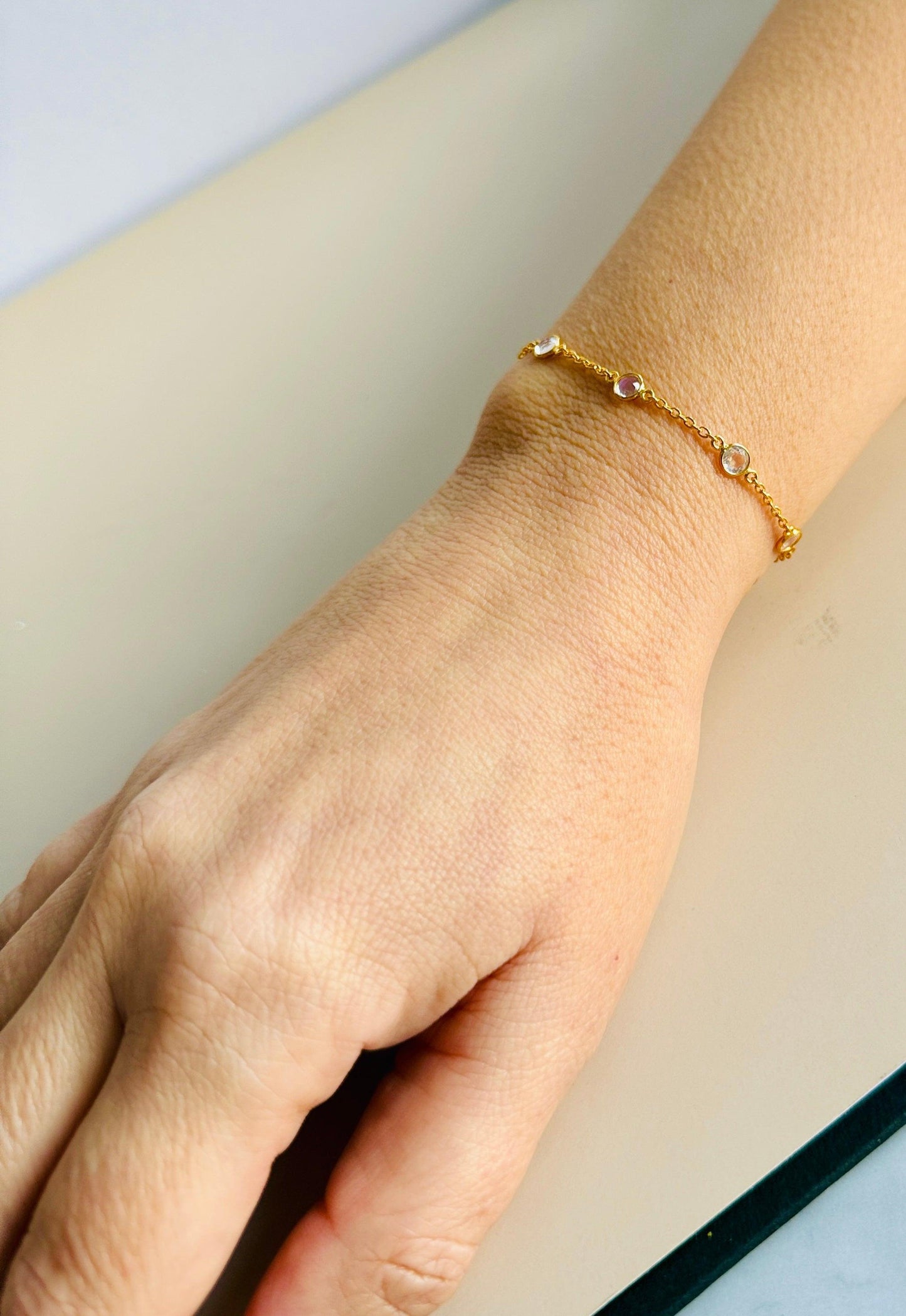 June Birthstone Bracelet — Moonstone minimal everyday fine jewelry in solid gold and sterling 925 silver with natural gemstones.